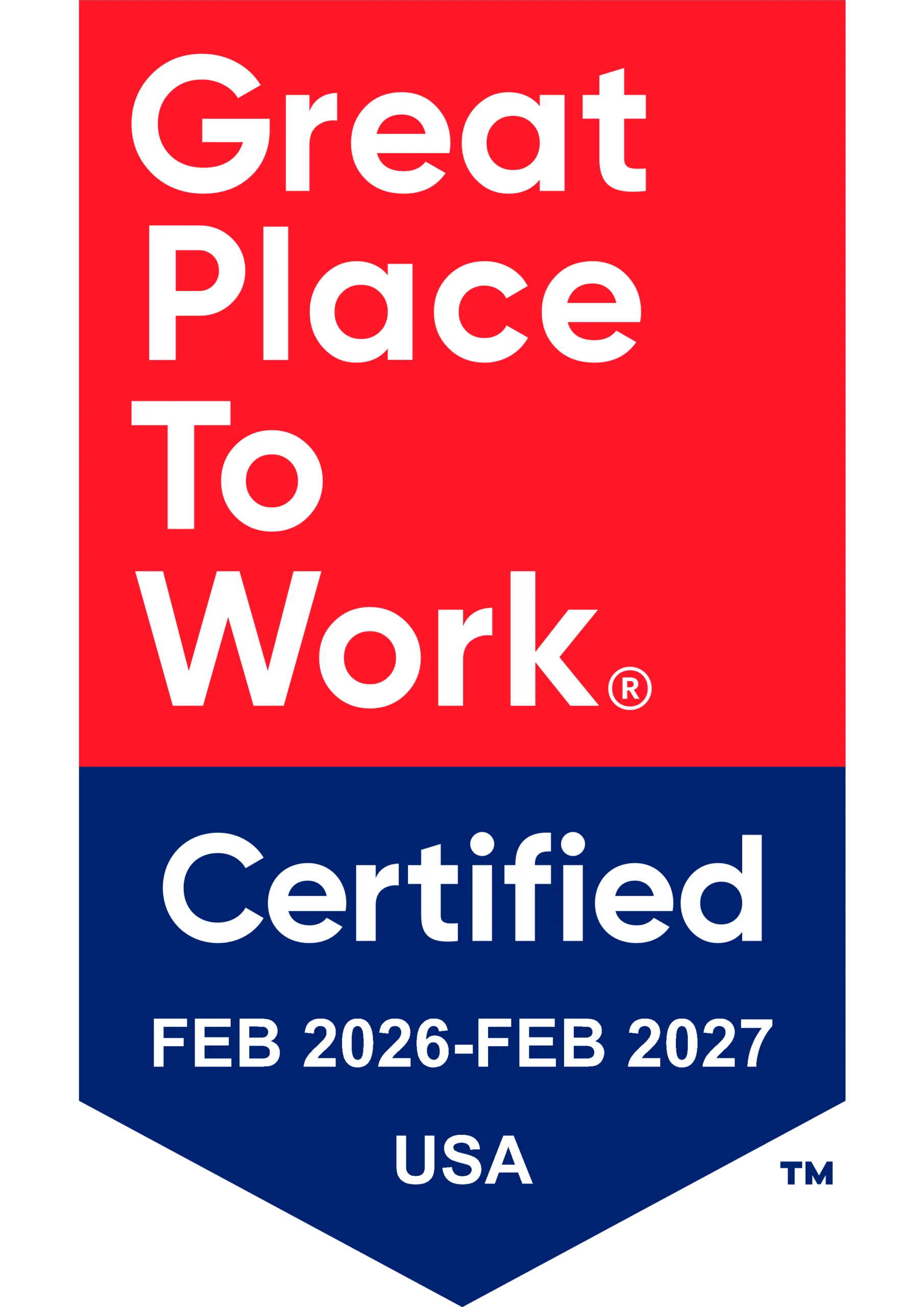 Great Place To Work® Certification Badge, Feb 2026 to Feb 2027